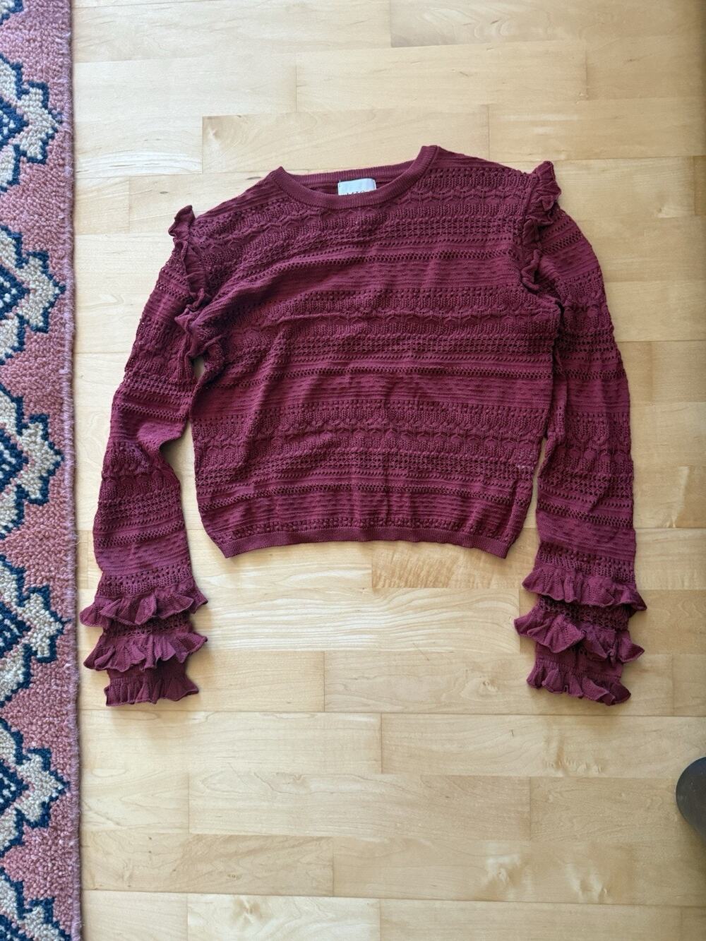 Misa Los Angeles Burgandy Red Knit Long Sleeve Cropped Top S